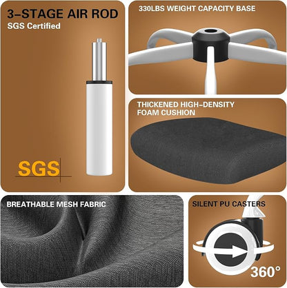 Ergonomic Office Chair for Long Hours, Padded Lumbar Support for Lower Back Relief, 330 lb Capacity, Comfortable Computer Desk Chair for Home Office, Computer & Study