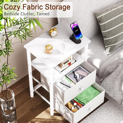 LOAKEKEL Nightstands Set of 2, Night Stand with 2 Fabric Drawers, Bed Side Table with Open Storage Shelf for Bedroom, Small End Tables Living Room, White, HETS002WP