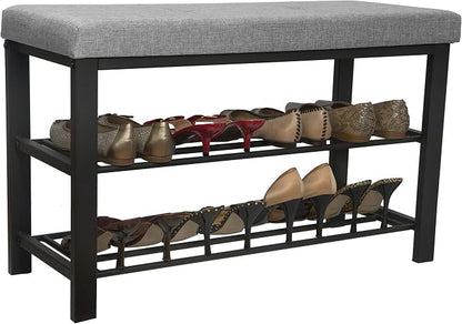 Simplify Storage Bench, Shoe Rack, Ottoman, Tufted, Padded Seating for Entryway, Bedroom, Closet & Hallway, Grey