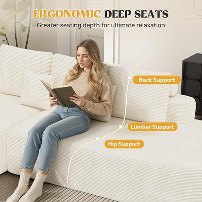 112" Modern Curved Cloud Couch, Boneless Couches for Living Room with Deep Seat, Memory Foam Compressed Modular Sectional Sofa, No Assembly Required,Beige 1 PCS