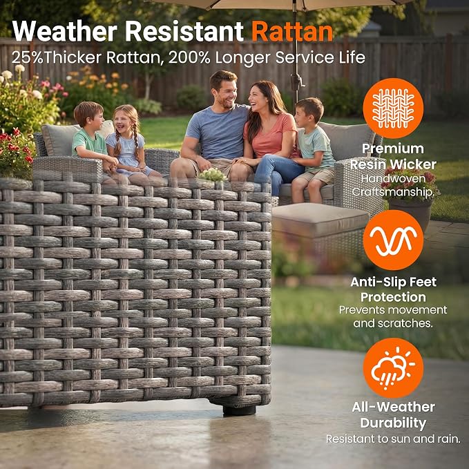 Wisteria Lane Patio Furniture Set, Wicker Outside Outdoor Furniture for All Weather, Patio Sofa with High Backrest Support and Wide Armrest for Backyard, Balcony, Deck, Porch, Dark Blue