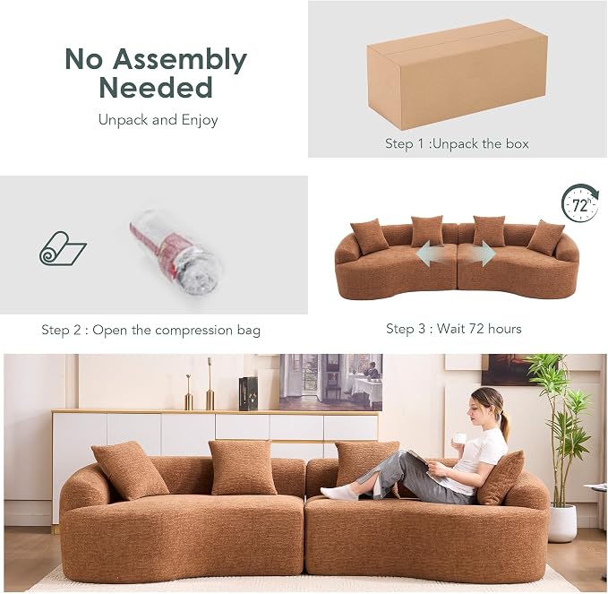 110.2" Curved Sectional Sofa,Luxury Wood Grain Chenille Fabric, Oversized Sectional Sofa,Compression Curved Couch for Living Room,No Assembly Needed (Caramel, 110.2 Inch)