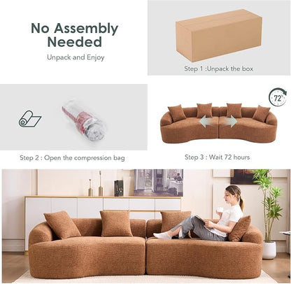 110.2" Curved Sectional Sofa,Luxury Wood Grain Chenille Fabric, Oversized Sectional Sofa,Compression Curved Couch for Living Room,No Assembly Needed (Caramel, 110.2 Inch)