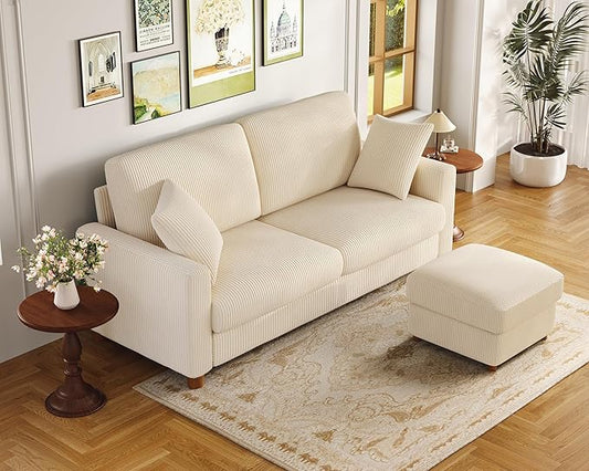 Kidirect 70in L Shaped Couch, Modular Sofa No Tool Assembly, Comfy Sectional Couches for Living Room 21in Deeper Seats, Corduroy Sofas for Living Room with 2 Pillows, Loveseat Sofa Set, Beige Couch