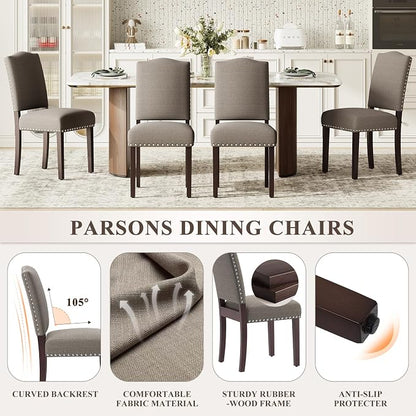Upholstered Parsons Dining Chairs Set of 2, Modern Dining Room Chairs with Back, Fabric Kitchen Side Chairs with Wood Legs, Nailhead Trim for Dinner Farmhouse Restaurant, Taupe