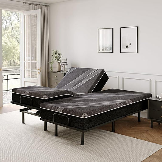 Dyonery Split King Adjustable Bed Frame with 12 inch Gel Memory Foam Mattress, CertiPUR-US Certified Fiberglass Free, Zero Gravity & Wireless Remote, Head & Foot Incline, 80"×76"