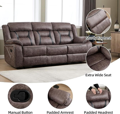 EBELLO Manual Recliner Sofa Set, Faux Leather Reclining Living Room Furniture Set, Included Recliner Chair and 3 Seat Manual Recline Sofa, Grey