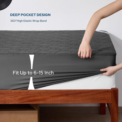 BEDLORE Waterproof Mattress Protector, Twin XL Size Mattress Pad with Deep Pocket 6"-15" Depth, Soft Breathable Dirt-Proof Bed Mattress Cover for Bedroom, College Dorm (Gray)