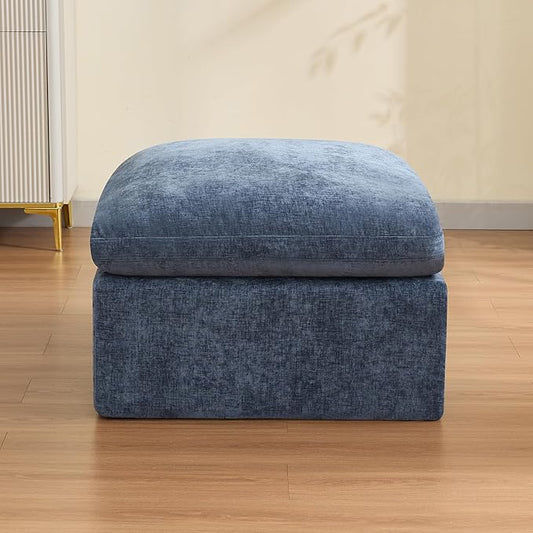 WUTUTUEE 33.5'' Cloud Ottoman for Modular Sofa, Comfy Chenille Upholstered Footrest with Memory Foam, Fully Compressed Packaging, Oversized Ottoman Bench for Living Room or Small Space, Blue