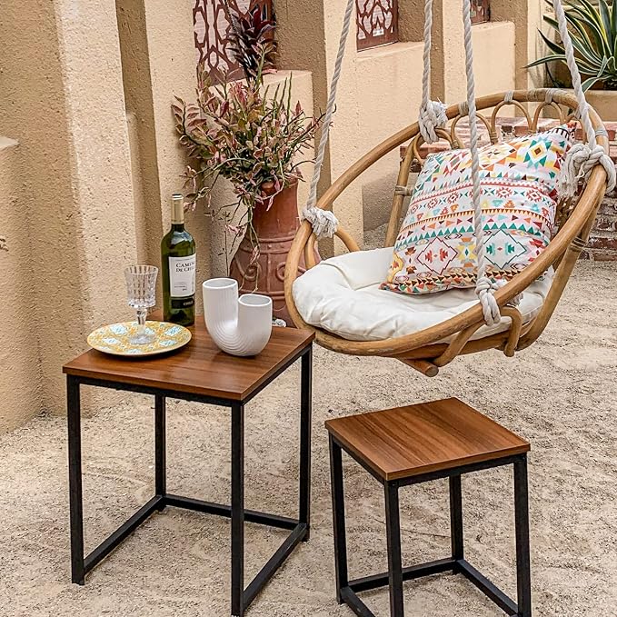 Vipush Nesting Tables Coffee Table Set of 2 - End Tables Living Room Small Side Tables Modern Farmhouse Sturdy Metal Frame Wood Desk