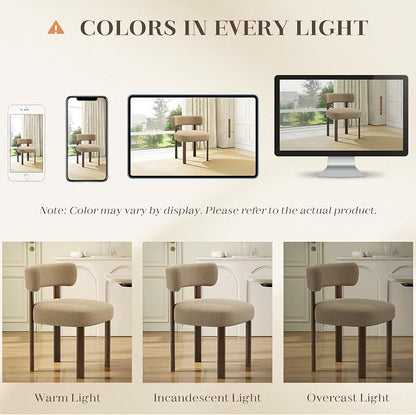 Wooden Dining Chairs Set of 6, Upholstered Kitchen Chairs with Solid Wood Legs, Mid Century Dining Room Chair with Ergonomic Curved Backrest for Kitchen Dining Vanity, Camel