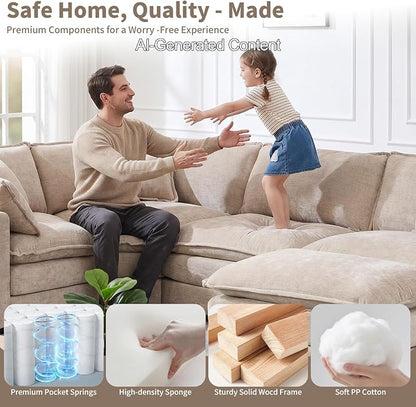 GNIXUU Cloud Couch Oversized Modular Sectional Sofa for Living Room, Modern Chenille 7 Seater Corner Sofa with Deep Seat, Large U-Shaped Couch Set for Spacious Space Apartment, Camel