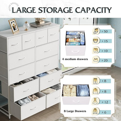 WLIVE Tall White Dresser for Bedroom with 12 Drawers, Dressers & Chests of Drawers, Fabric Dresser for Closet, Living Room, Storage Dressers with Storage Drawers, Steel Frame, Wood Top
