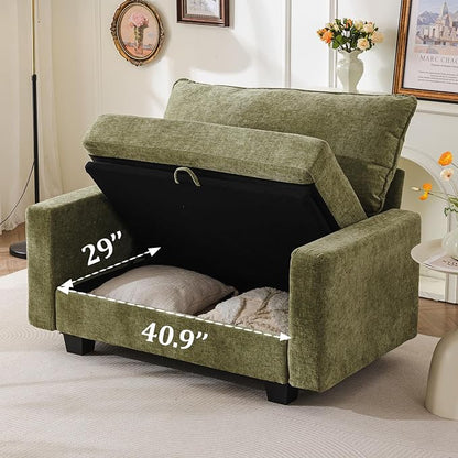 53'' Loveseat Sofa with All Seats Storage, Modular Sectional Couch with Deep Seat,Oversized Comfy Couch with Throw Pillows,Single Sofa Chair for Living Room,Bedroom,Chenille,Green