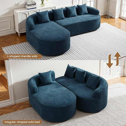 105" Boneless L Shaped Sectional Couch, Curved Cloud Deep Seat Sofa with Chaise Lounge, Oversized 4 Seater Couches for Living Room, No Assembly, Chenille Blue