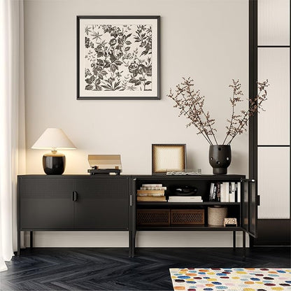 COFaR TV Stand for TVs up to 75 Inch, 40‘’L Media Console with Ventilation Doors, Metal Entertainment Center with Adjustable Shelves & 120Lbs Storage for Living Room & Bedroom, Black