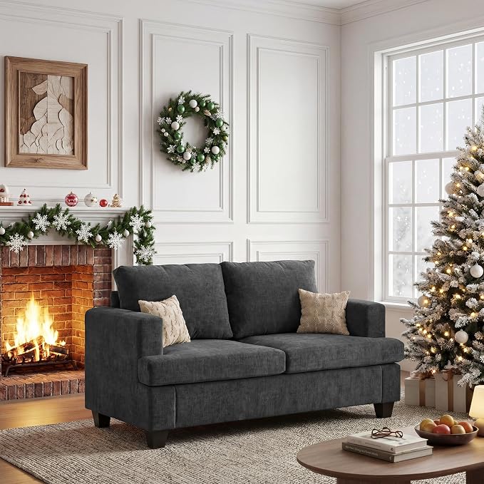 Apicizon 63" Cloud Sofa Loveseat Sofas, Comfy Loveseat Couch for Bedroom Living Room, Couch Sofa with Removable Cushions, Dark Grey Chenille