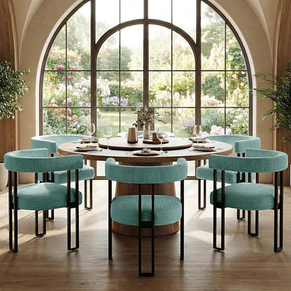 VIRRMO Boucle Dining Chair Set of 6 Corduroy Upholstered Dining Room Chairs Kitchen Chairs with Metal Legs Mid Century Modern Chair for Dining Room, Kitchen (Mint, 6)