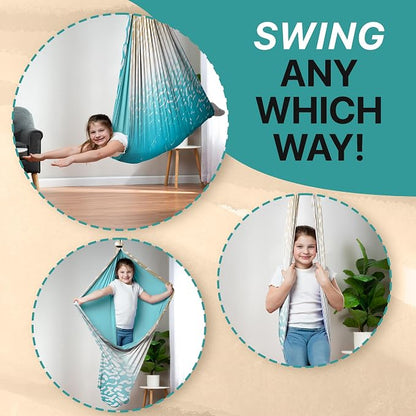 Indoor Sensory Swing for Kids or Outdoor – Holds 300lbs, Double-Layer, & 360° Swivel, Calming Compression Therapy Swing Hammock for Kids & Adults with All Hardware – Sensory-Motor Toys & Gifts