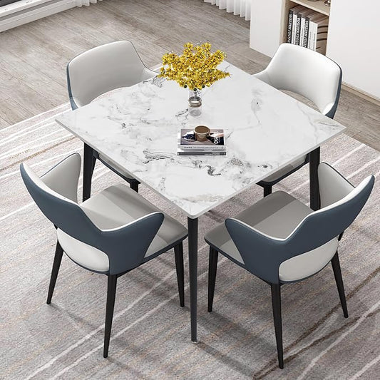 Wisfor Square Kitchen Dining Table: Sintered Stone Dining Room Table Modern Coffee Table Marble Table with Stable Metal for Kitchen Living Room Office Patio Seaside, 31.5x31.5x29.92 inch