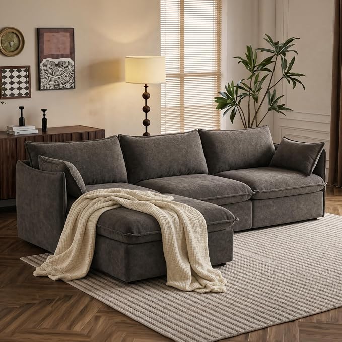Cloud Modular Sectional Sofa, Oversized Deep Seat Comfort, Luxe Chenille | Fully Removable Washable Covers, Memory Foam Seat Cushions, Storage Ottoman, Premium Fabric