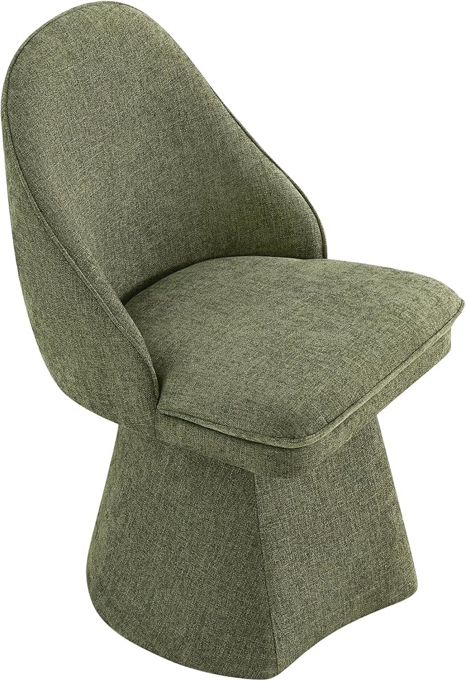 KISLOT Swivel Dining Chairs Set of 1, Upholstered Mid Century Modern Deskchair with Round Back, Linen Fabric Kitchen Chairs for Dining Room, Bedroom, Dressing Room, Green