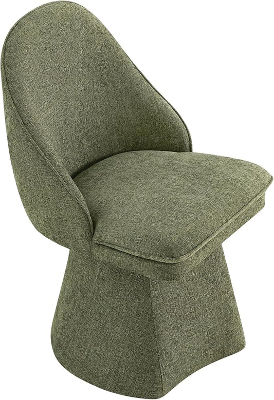 KISLOT Swivel Dining Chairs Set of 1, Upholstered Mid Century Modern Deskchair with Round Back, Linen Fabric Kitchen Chairs for Dining Room, Bedroom, Dressing Room, Green