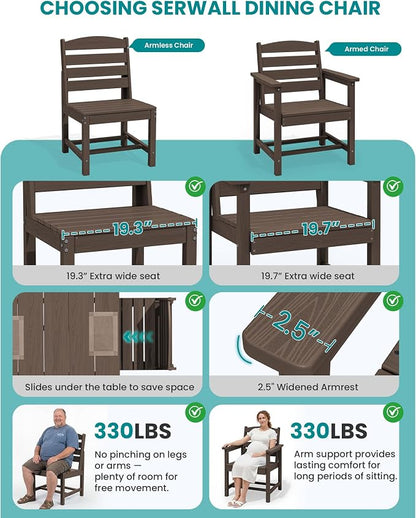 SERWALL Armless Outdoor Dining Chair Set of 2, All Weather Resistant,Coffee