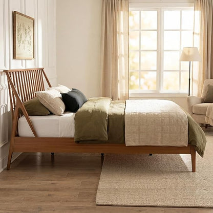 Merax King Size Solid Bamboo Wood Spindle Platform Bed with 46.5" Tall Headboard, Bohemian Bed Frame with Wooden Slats and Metal Support, Mid-Century Modern Style, No Box Spring Needed, Brown
