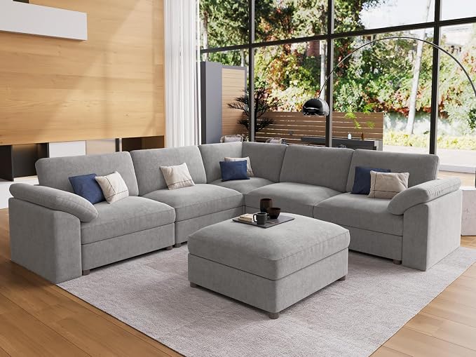 EEASE Moose Oversized Sectional Modular Sofa, Comfty Deep Seat Couch for Living Room,Solid Wood Frame Sofa,Removable and Washable,Grey