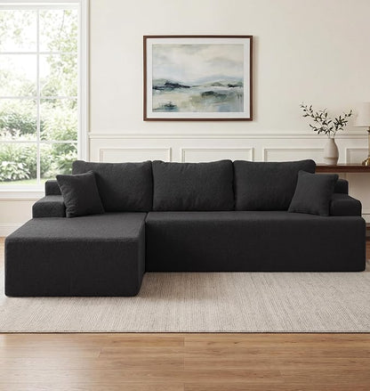 Hobestluk Modular Sectional Sofa Couches L-Shape Couch 3 Seat Modular Sofa Memory Foam Sectional Couches for Living Room, Cloud Couch with Oversized Chaise (Black Smooth, 96", Left Hand Facing)