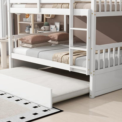 Bellemave Full Over Full Bunk Bed with Trundle,Convertible Bunk Beds with Ladder & Safety Guardrails,Full Size Trundle Bunk Beds for Kids Girls Boys,White