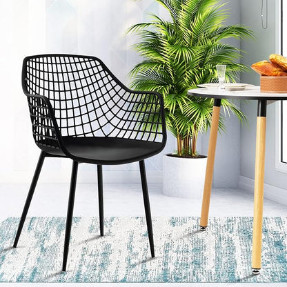 Giantex Modern Dining Chairs Set of 4 - Black Arm Chair with 15" High Backrest, Powder-Coated Metal Legs, Anti-Slip Foot Pads, Max Load 265 lbs, Kitchen Dining Room