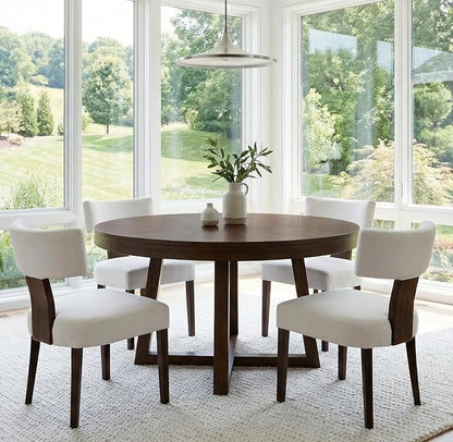 RIVOVA Set of 4 Modern Dining Chairs, Farmhouse Velvet Upholstered Dining Room Chairs Kitchen Chairs Side Armless Chairs with Curved Backrest Wood Legs, Cream