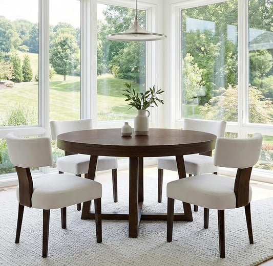 RIVOVA Set of 4 Modern Dining Chairs, Farmhouse Velvet Upholstered Dining Room Chairs Kitchen Chairs Side Armless Chairs with Curved Backrest Wood Legs, Cream