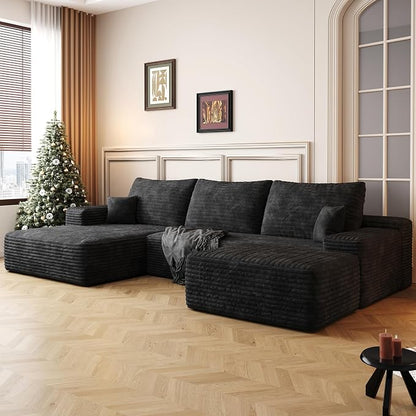 AUGOP 108" Sectional Couches for Living Room Modern Modular Sofa with L-Shape Couchs Upholstered Boneless Couch Deep Seat Sectional Couch with Chaise (Black, Left Facing Chaise+2Seaters+1Ottoman)