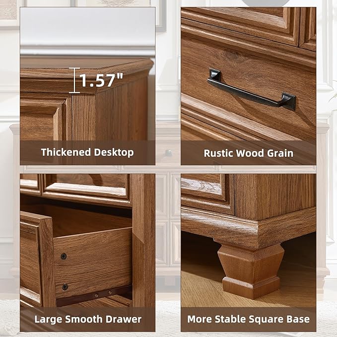 SAVOR LIFE Farmhouse 7 Drawer Dresser for Bedroom, 54” Horizontal Dressers & Chests of Drawers with Thickened Tabletop & Square Table Legs, Brown