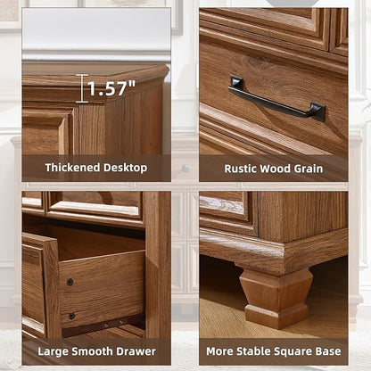 SAVOR LIFE Farmhouse 7 Drawer Dresser for Bedroom, 54” Horizontal Dressers & Chests of Drawers with Thickened Tabletop & Square Table Legs, Brown