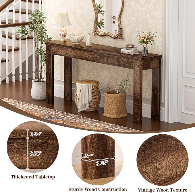 Armocity Console Table, 47" Farmhouse Wood Entryway Table, Sofa Tables Narrow Long Behind Couch, Entry Table for Entrance, Hallway, Living Room, Cracked Oak