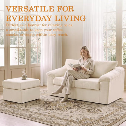 L Shaped Boneless Couch, Modern Loveseat Sofa with Ottoman, Floor Cloud Couch Sets with Extra Comfy Soft Deep Seats for Living Room, Apartment, No Assemby, Beige