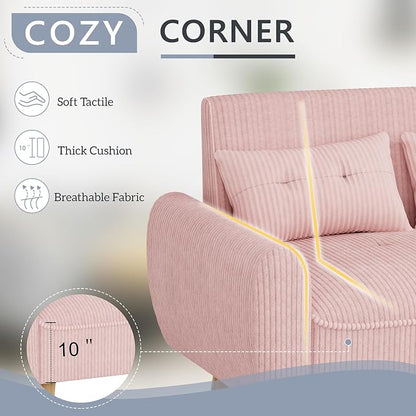 Shintenchi 48'' Loveseat Sofa, Mid-Century Modern Upholstered Couch Deep Seat with 2 Pillows, 10" Thick Cushion with Spring, Solid Wood Frame Small Couch for Living Room, Bedroom, Dorms & Office, Pink