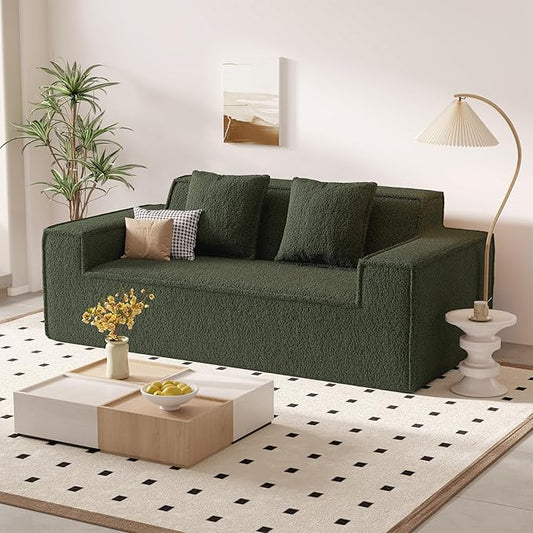 75'' Cloud Loveseat Sofa, No Assembly Required Comfy Deep Seat Couches 1 pcs for Living Room, Bedroom, Apartment(Teddy Fabric-Green)