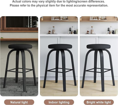 Bar Stools Set of 2, Counter Height Backless Bar Stools, 30" Swivel Barstools Kitchen Chair with Upholstered Fabric Seat, All Black