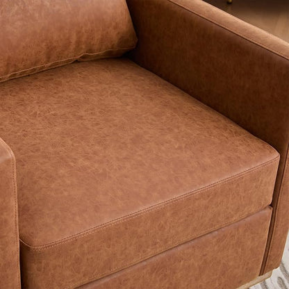 Swivel Accent Chair, 360 Degree Square Swivel Chair for Living Room, Mid Century Modern Upholstered Barrel Chair,Comfy Sofa Armchairs for Bedroom,Nursery,PU Leather, Brown