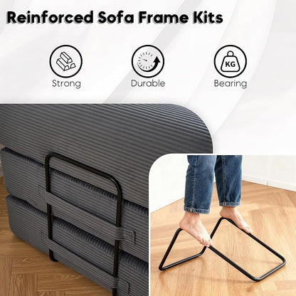 ZEIINPA 59“ Convertible Floor Sofa Bed, 5-in-1 Futon Sofa Bed Pull Out Sleeper Couch, Modern Corduroy Compressed Loveseat, Modular Boneless Couches for Living Room, No Assembly Required, Gray