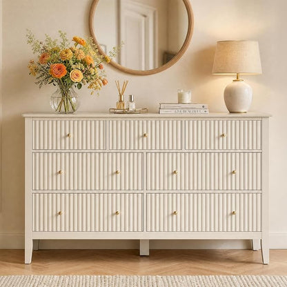 RoyalCraft 7 Drawer Dresser for Bedroom, 53" Wide Modern Wooden Chest of Drawers with Metal Handles, Painted Surface, Sturdy and Stable Storage Cabinet for Living Room, Beige