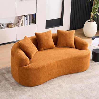 65" Curved Loveseat,Deep Seat Cloud Floor Couch with 3 Backrest,Cozy Chenille Fabric,Small Loveseat for Small Spaces,Bedroom,Office,Apartment (Orange, 65 Inch)