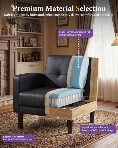 TYBOATLE Accent Chair Set of 2 Living Room Chairs Cozy Tufted Mid Century Modern Black Accent Chairs with Arms for Bedroom Comfy Reading Arm Chair Small Chairs for Small Spaces Office(2, Black)