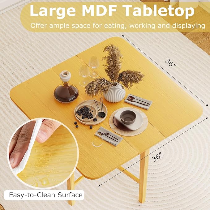 Giantex 36" Folding Dining Table for 2-4, Extendable Drop Leaf Kitchen Table with Solid Rubber Wood Frame, Space-Saving Dinner Table for Small Space, Living Dining Room, Dinette, Natural