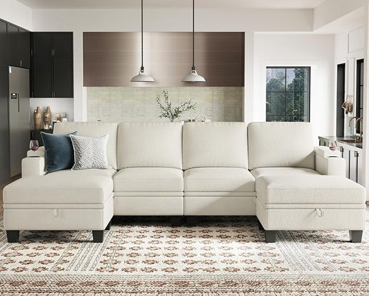 Belffin Modular Sectional Sofa Convertible U Shaped Couch with Storage Sectional Couches with Chaise for Living Room Beige